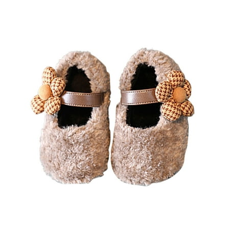 

Rotosw Baby Flats First Walker Dress Shoes Soft Sole Mary Jane Cozy Prewalker Princess Shoe Wedding Fuzzy Camel 6.5C