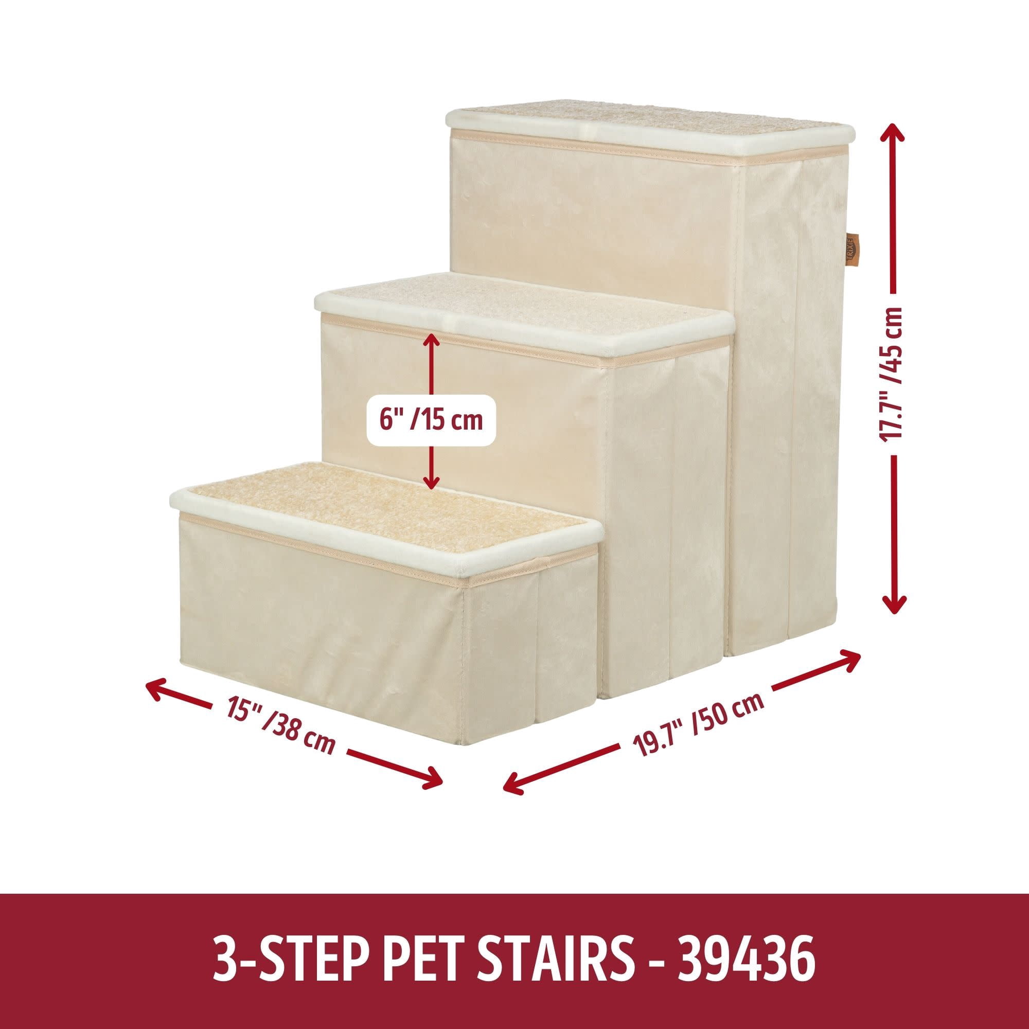 TRIXIE 3-Step Foldable Velour Pet Stairs with Storage, Beige