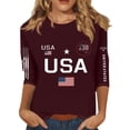 thumbnail image 2 of Domuza Woman's Independence Day Shirt Usa Flag Graphics 3/4sleeve Tops Casual Crew-Neck T-Shirts 2026 Summer Lightweight Clothing Wine S, 2 of 5