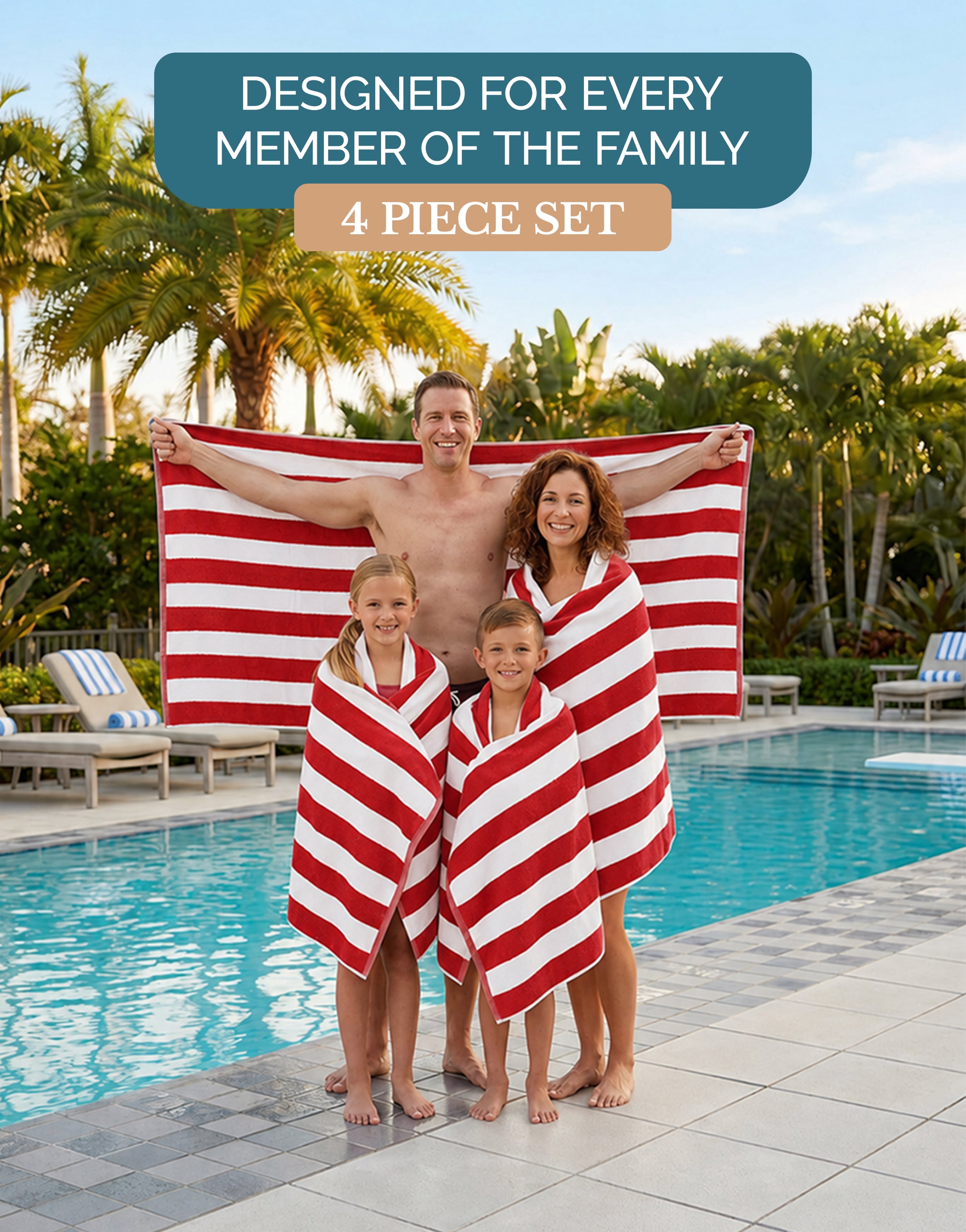 Casa Platino 100% Cotton Beach Towel - 2 Pack Cabana Stripe Large Beach Towel, Soft & Quick Dry Pool Towels, Beach Essentials For Women, Quick Dry Towel - Red