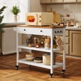 thumbnail image 6 of 40” Rolling Kitchen Island Cart with Storage, Features 2 Drawers, 2-Tier Shelves, Towel Bar, Metal Hooks, and Locking Wheels for Dining, Bar, or Outdoor Use, White, 6 of 10