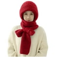 thumbnail image 4 of Xfvqtps Womens 2 PCS Beanie Scarf Integrated Knitted Crochet Solid Color Cuffed Thickened Windproof Coldproof Warm Outdoor Cycling Winter Hat Scarf Set Wine*2, 4 of 8
