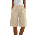 thumbnail image 4 of Women Linen Bermuda Shorts High Waisted Wide Leg Summer Casual Knee Length Shorts with Pockets, 4 of 9