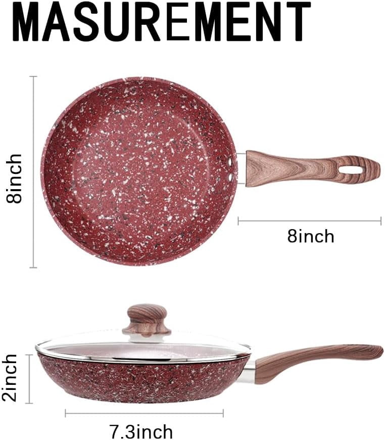 Koch Systeme CS 8-Inch Nonstick Frying Pan, Nonstick Granite Coating, Induction Compatible, Dishwasher Safe Skillet, Red