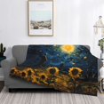 thumbnail image 6 of Throw Blanket for Couch Sofa and Bed, Oil Starry Sky Sunflower Soft Plush Throw Blanket, Fuzzy Cuteness Comfy Warm Washable Flannel Blanket Throws for All Season, 6 of 8