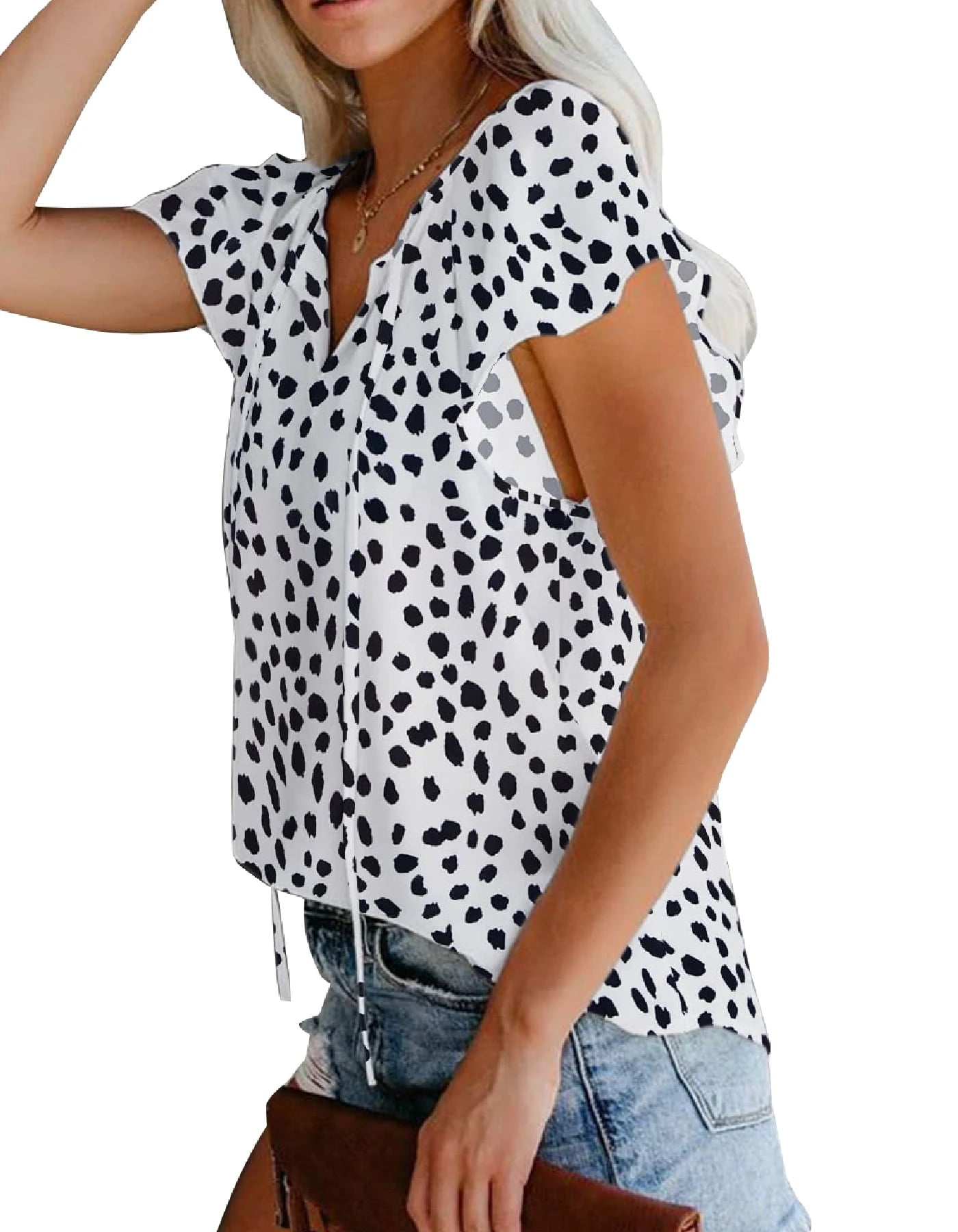 IWRUHZY Women's Summer Loose V-Neck Print Short Sleeve Blouse Tops - Walmart .com