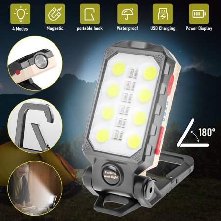 

COB LED Light Rechargeable Work Light COB Magnetic Clip on Worklight 180°Rotating with 4 Light Modes Included 18650 Batteries IP67 Waterproof for Home Construction or Automotive Use
