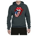 thumbnail image 2 of Wild Bobby, American Flag Lips Tongue Out, Unisex Graphic Hoodie Sweatshirt, Charcoal, Small, 2 of 3