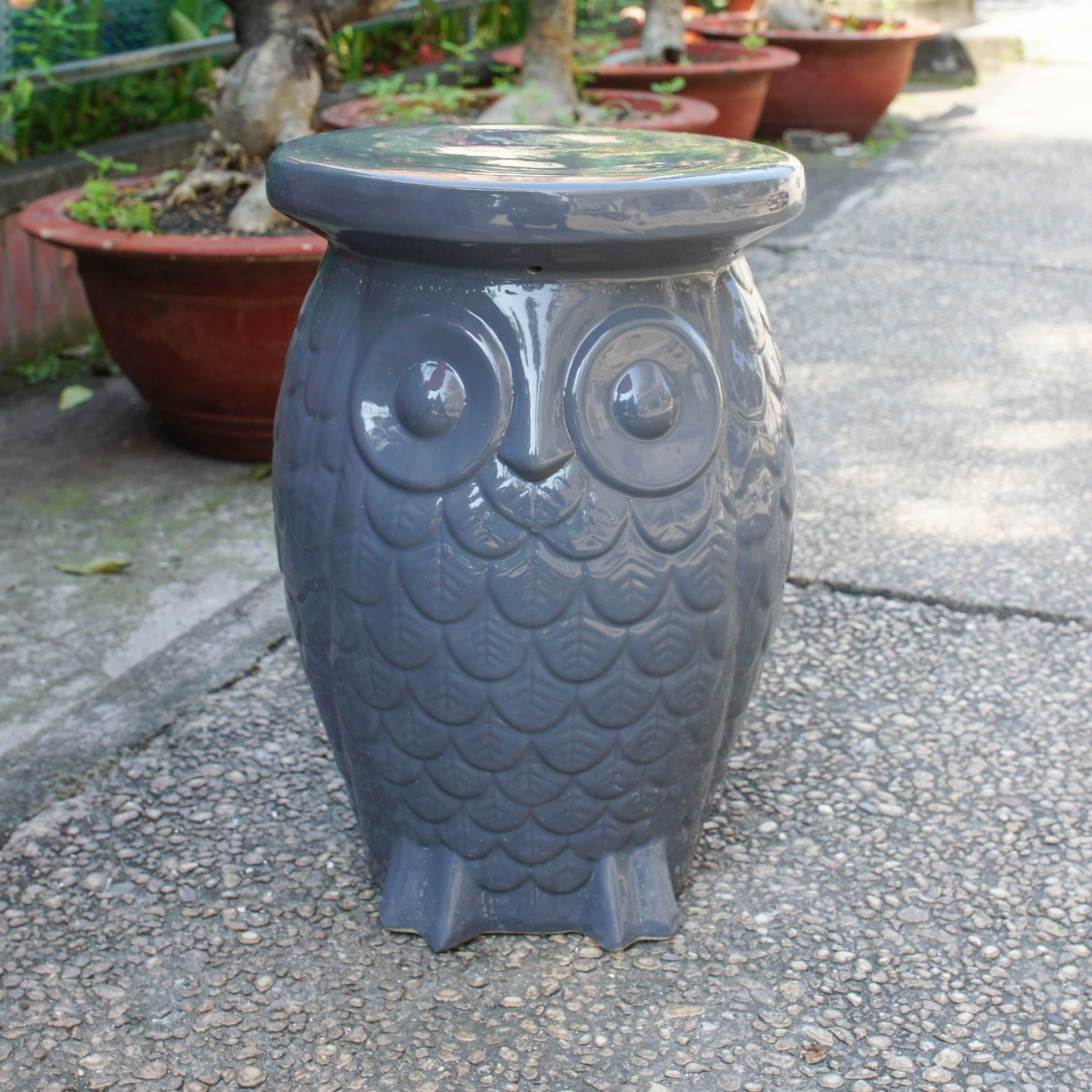 International Caravan Wise Old Owl Ceramic Garden Stool - image 3 of 5
