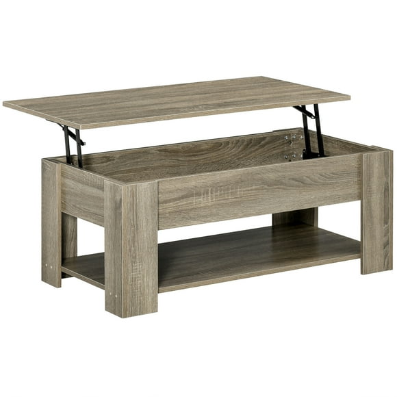 HOMCOM Lift Top Coffee Table with Hidden Storage Compartment and Shelf, Grey