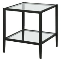 Evelyn&Zoe Hera 20" Wide Square Side Table with Glass Shelf, Blackened Bronze