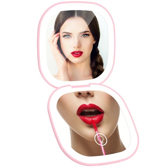 HcqxnslGet Flawless Makeup Anywhere with Wobsion‘s Rechargeable Compact Travel Mirror with 10x Magnification and Dimmable LED Lights Perfect for Handbags Purses and Gifts