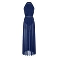 thumbnail image 3 of Eandarui Womens Lyrical Contemporary Dance Costume Halter Neck Flowy Tulle Maxi Long Dress Side Split Navy Blue L, 3 of 6