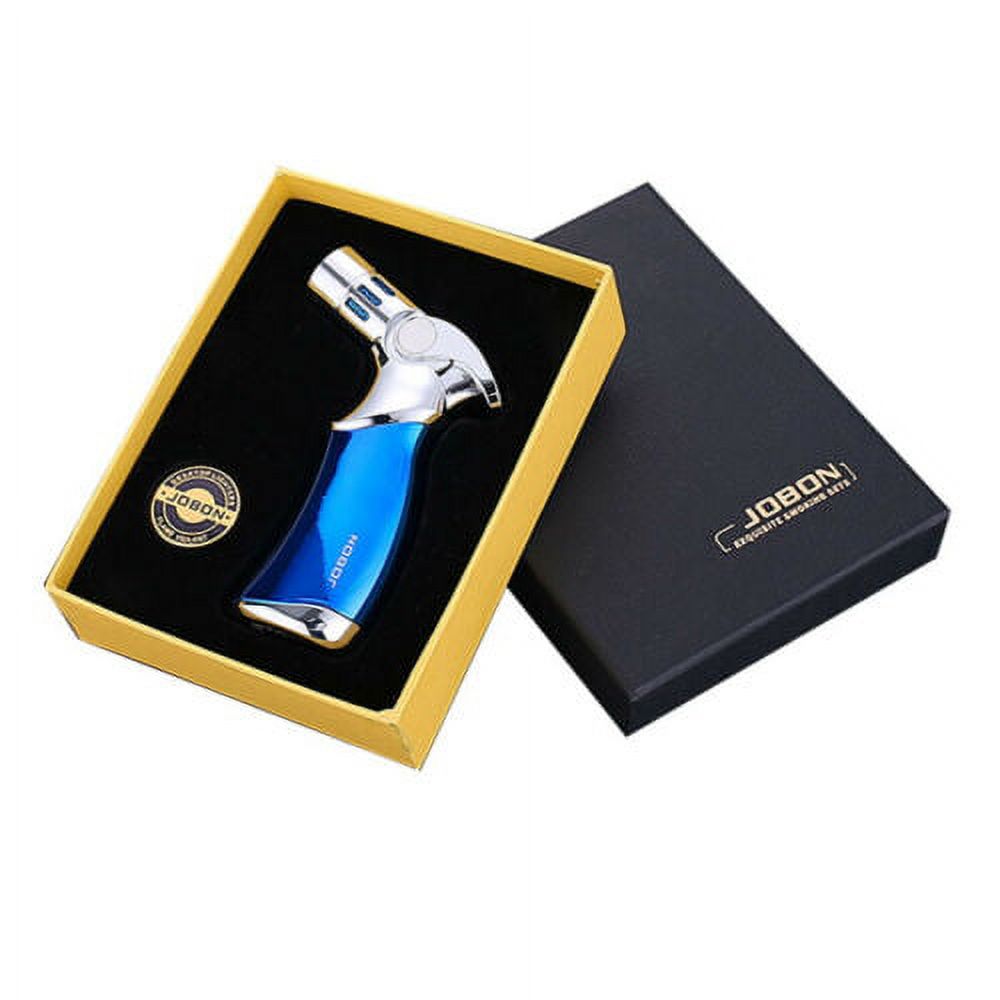 Windproof Luxury 4 Nozzles Quad Jet Torch Lighter Elegant Four Flame Butane Gas Cigar Cigarette Lighter - Blue