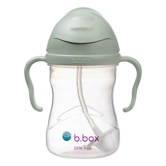 b.box - Sippy cup with Fliptop Straw, Drink from any Angle Weighted Straw, Spill Proof, Leak Proof & Easy grip BPA Free, Dishwasher safe Babies & Toddlers 240ml - Sage