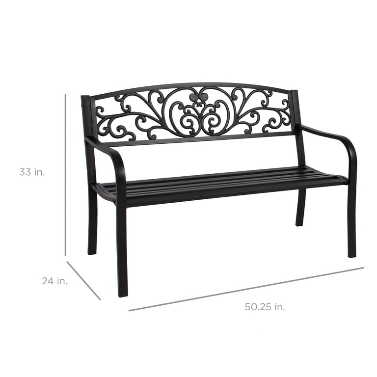 Best Choice Products Steel Garden Bench with Floral Backrest photo 7