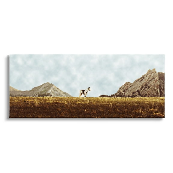 Stupell Industries Horse Between Desert Peaks Landscape Painting Gallery Wrapped Canvas Art Print Wall Art, 24 x 10