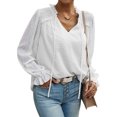 thumbnail image 5 of SLADYGLO Women Swiss Dots Drawstring Frill V Neck Ruffle Long Sleeve Chiffon Top, 5 of 7