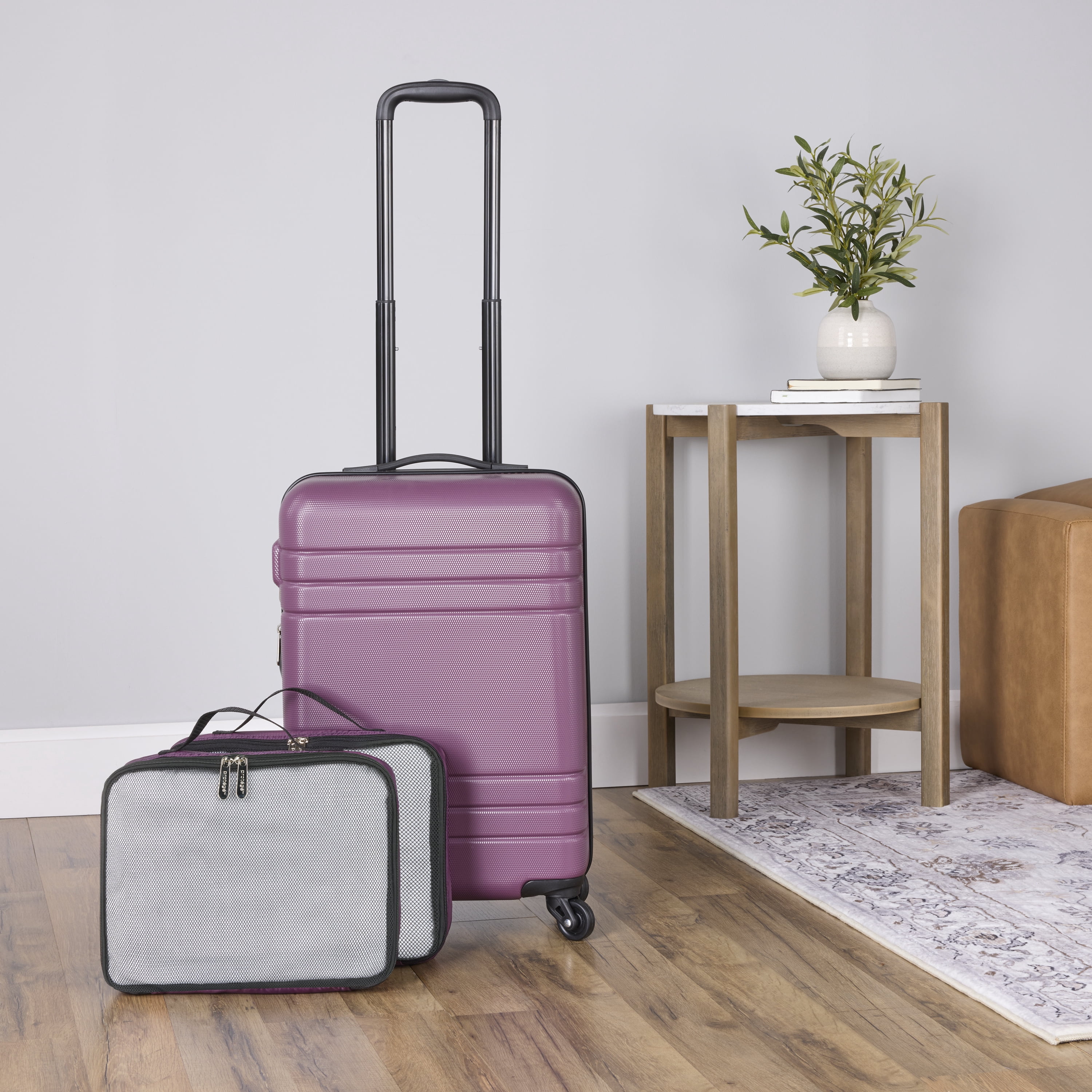 Protégé 3-Piece Hardside Luggage Set With 360 Spinner Wheels and Divider Pockets, Includes Carry-on and 2 Packing Cubes, Enchanting Purple