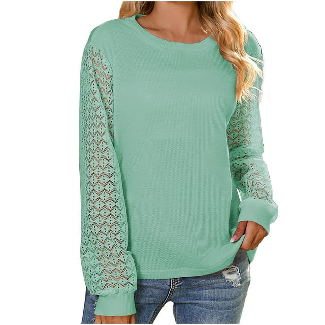 Pompotops Hauts pour Femmes à Manches Longues en Tricot, Couleur Unie, Col Rond, Style Décontracté, en Solde