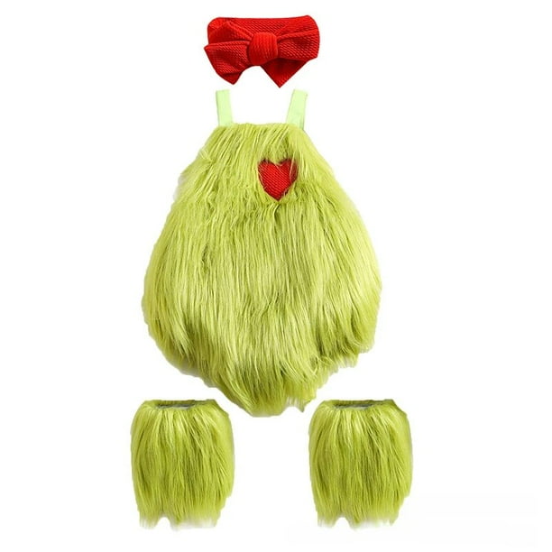 Nuevo disfraz de Navidad para niños, vestido de Navidad, disfraz de grinch peludo verde, Falda corta