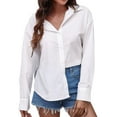 thumbnail image 1 of Cathalem Femmes Surdimensionné Shirts Léger Col Rond Décontracté Tunic Tops, Blanc m, 1 of 5