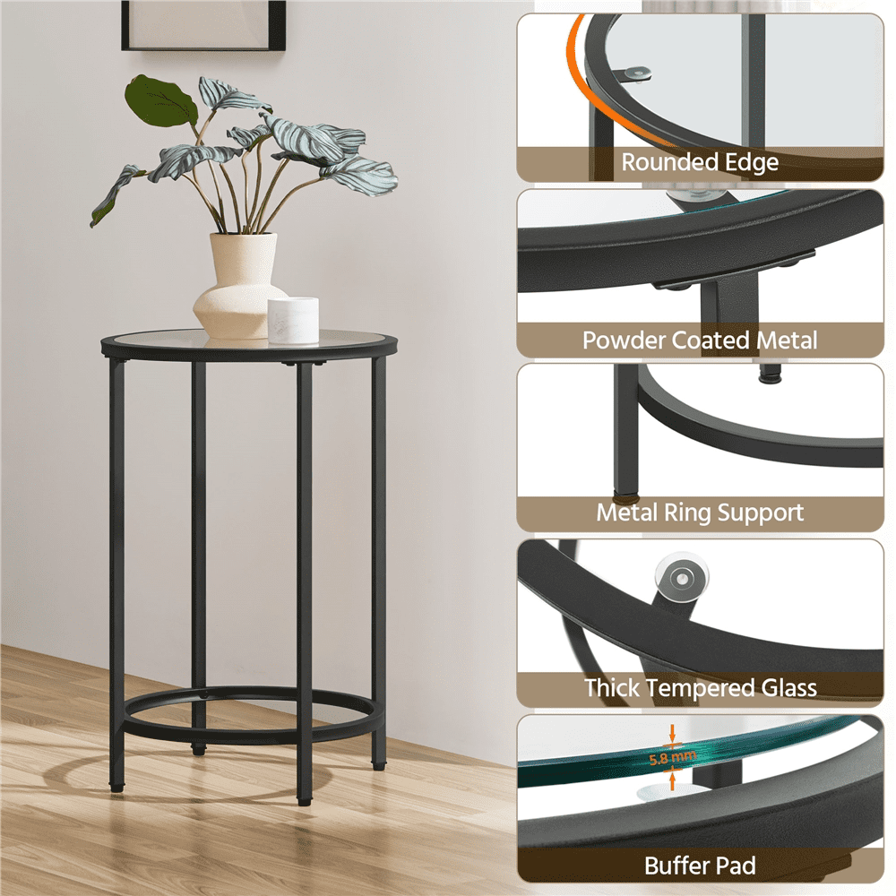 Renwick Round Metal and Glass Top Accent Table, Black