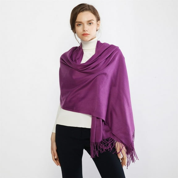 Purple Scarf Women Pashmina Scarf Soft Solid Plain Shawl Wrap Fashion Warm Neck with Fringes