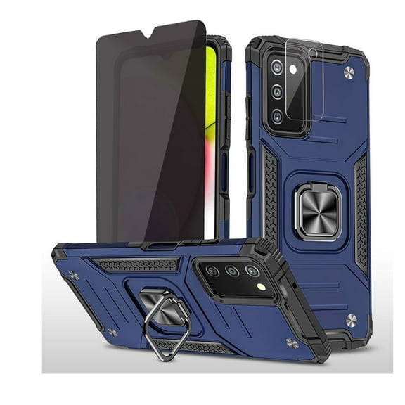 Xhy Samsung Galaxy A03S Case with Privacy Screen and Lens Protector Magnetic Ring Holder Kickstand Military Grade Full Body Double Layer Drop Protection Rugged Detachable for Samsung A03S Phone -Blue
