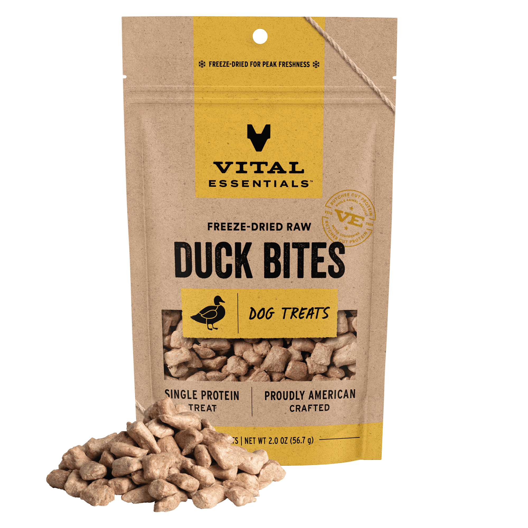 Vital Essentials Freeze Dried Dog Treats | Duck Bites, Single Protein | Grain Free Training Treats for Dogs, 2 oz bag