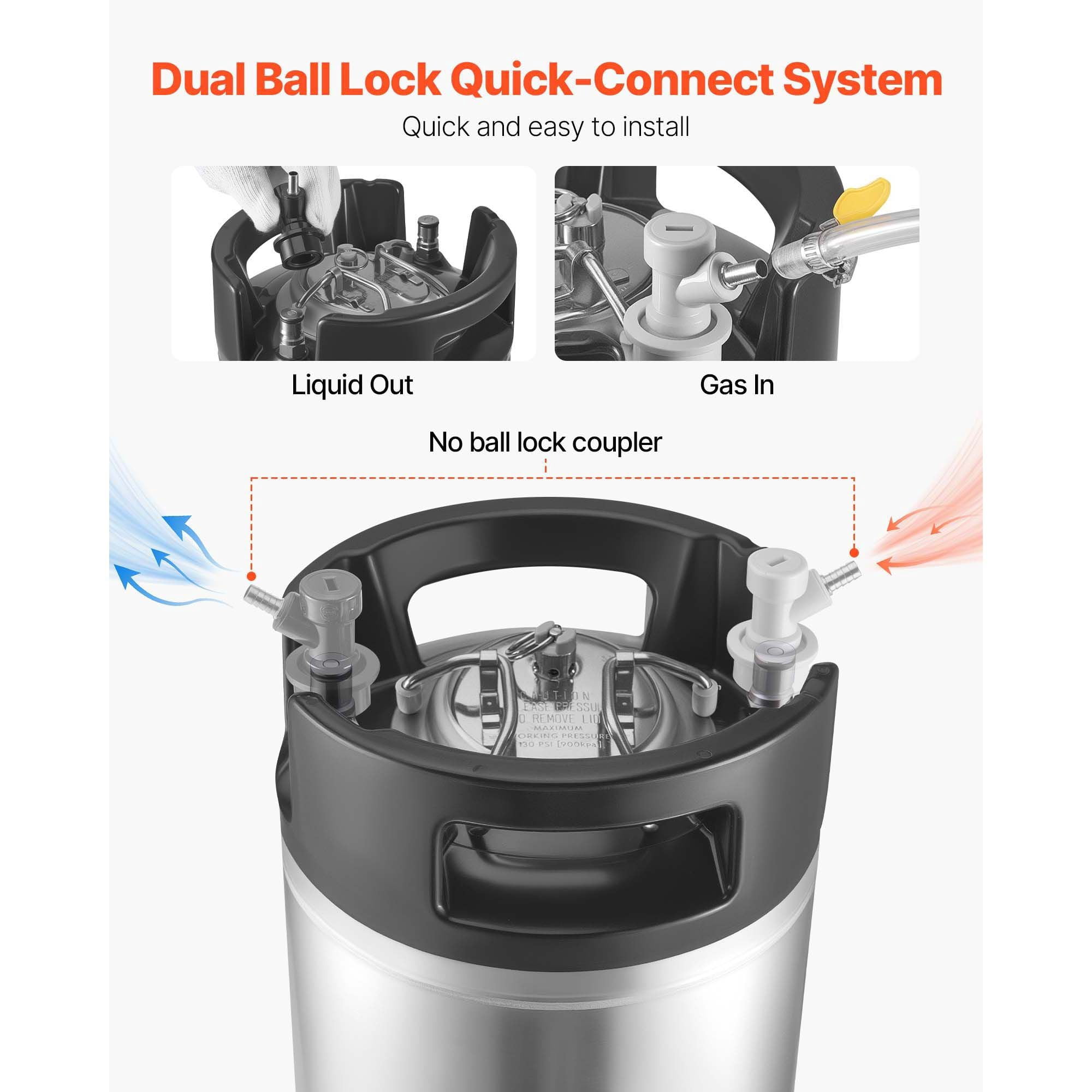 Dranite 5 Gallon Ball Lock Keg Home Brewing Equipment, Stainless Steel 304 Cold Brew Keg with Dual Handles & Rubber Base for Beer, Soda, Coffee - Perfect for Home Brew Parties (1 Unit)