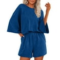 thumbnail image 2 of QATAINLAV Ofertas Relampago de Hoy Summer Two Piece Outfits for Women 2025 Matching Set Loose Casual Short Sleeve Tops and Elastic Waist Shorts Lounge Sets with Pocket Blue XL, 2 of 8