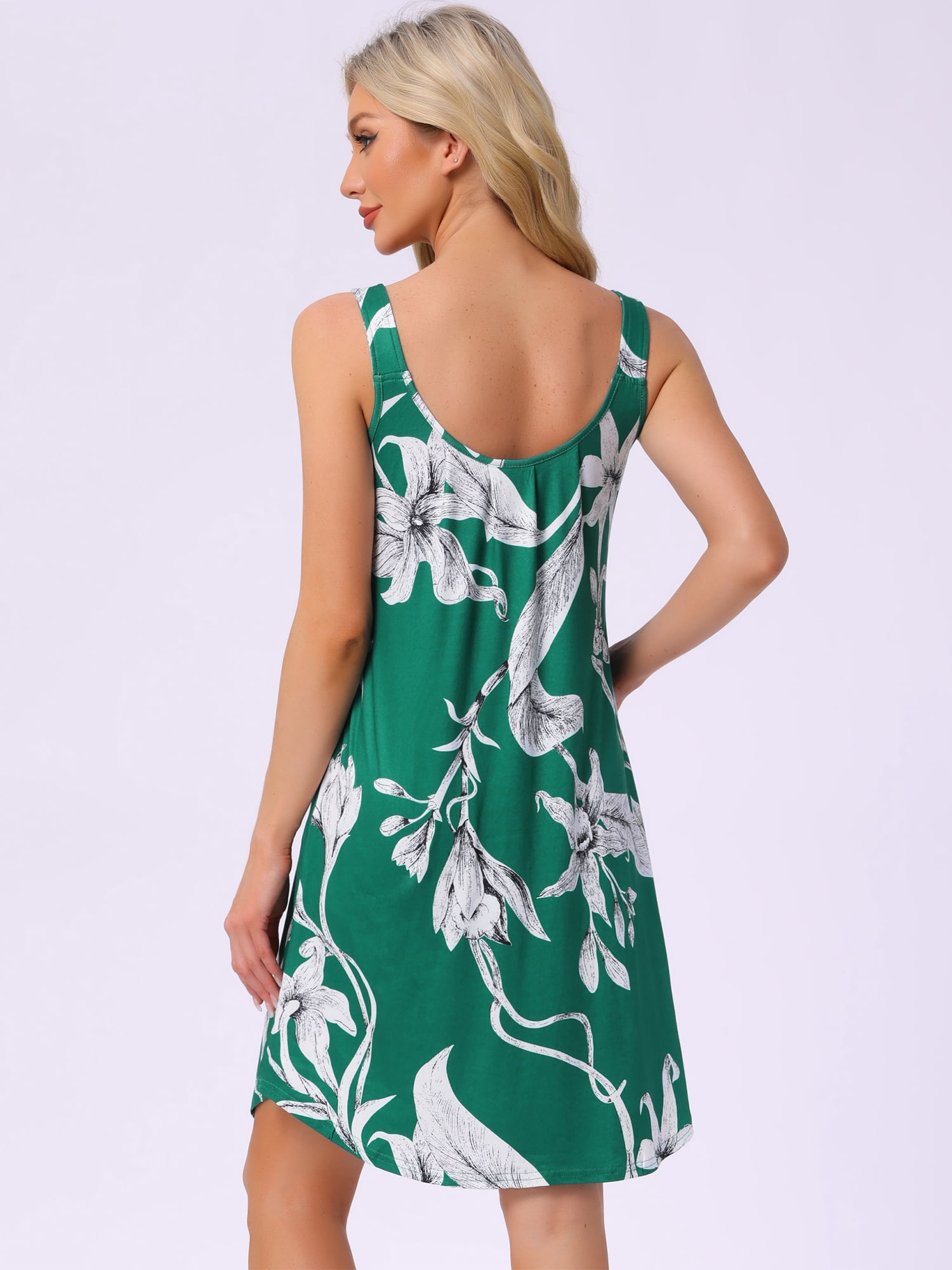 DARING DIVA Women's Floral Sleeveless Scoopneck Nightgown with Pockets XL Green Flowers