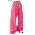 thumbnail image 5 of Dwellite Sweatpants for Women Casual Wide Leg Baggy Lounge Sweat Pants High Waisted with Pockets Oversized Loose Soft Track Pants 2026 Hot Pink 3XL, 5 of 9