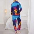 thumbnail image 5 of Kll Beach With Palm Trees Print Women'S Long Sleeve Pajamas With Pants Sleepwear Loungewear 2 Set-Large, 5 of 9