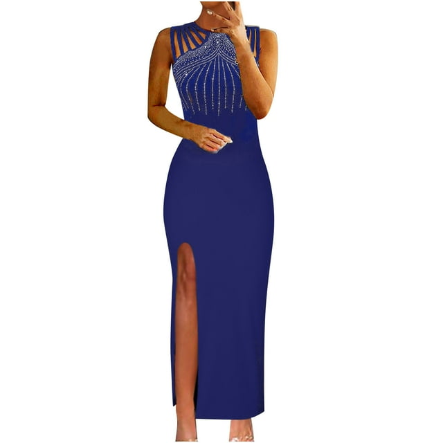 CEHVOM Womens Fashion Holiday Summer Sleevess Solid Color Sexy Long Maxi Dress