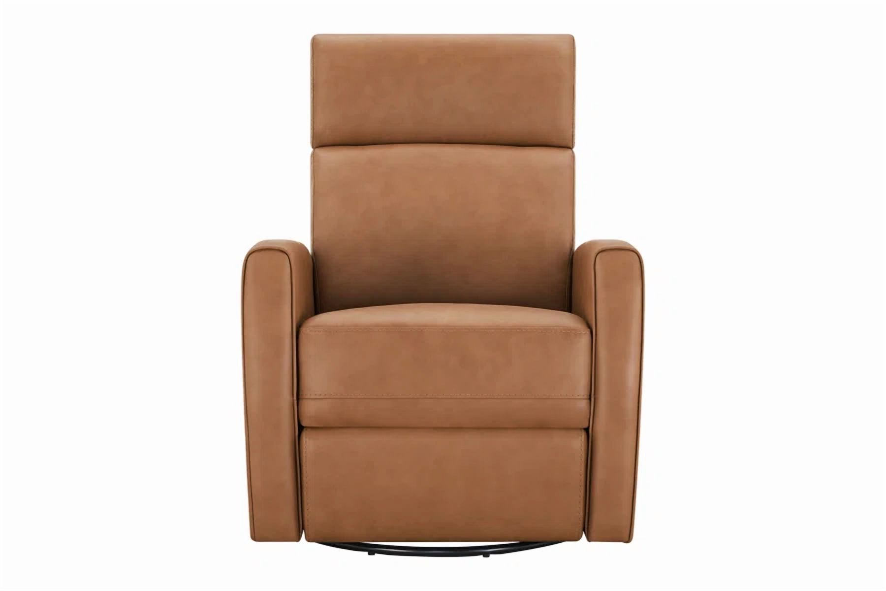 Spruce & Spring Premium Genuine Leather Power Swivel Glider Recliner With Dual Armrests 1 Piece Indoor Use Brown Fabric