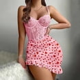 thumbnail image 2 of Ruiwill Womens Lingerie Love Heart Print Lace Sleeveless Nightgown With Panties 2 Pieces Set Sleepwear Pink, 2 of 4