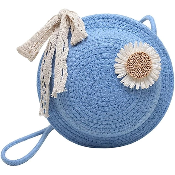 LHSHID Novel Round Purse Cute Wheel Crochet Bag Women Crossbody Purse Beach Bag Handmade Woven Shoulder Bag Lace Bow