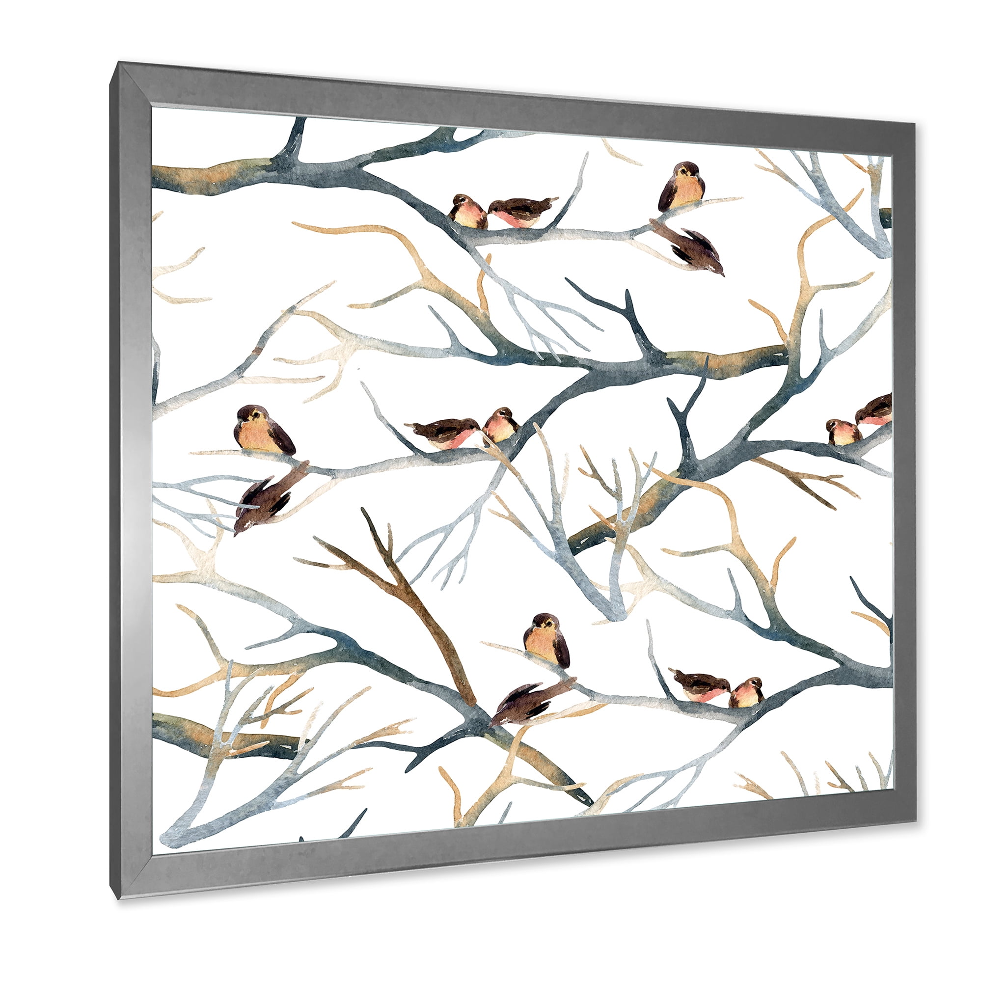 Designart 'Little Birds Sitting On The Tree Branches I' Traditional Framed Art Print