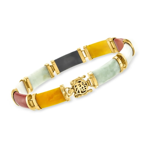 Ross-Simons Multicolored Jade "Good Fortune" Bracelet in 18kt Gold Over Sterling, Women's, Adult