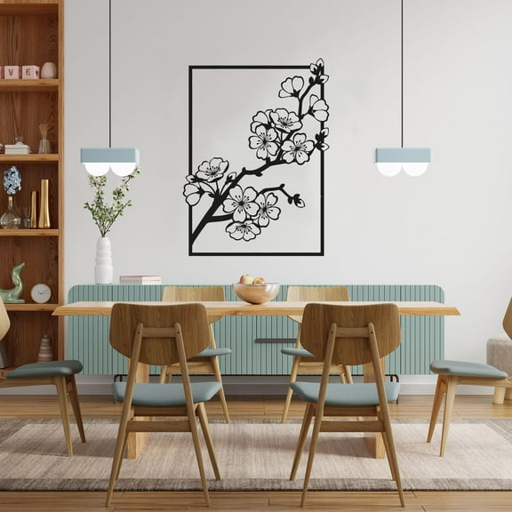 Cherry Blossom Frame Oriental Flower Japanese Plant Sakura Wall Sticker Art Decal for Girls Boys Kids Room Bedroom Nursery House Fun Home Decor Stickers Wall Art Vinyl Decoration Size (40x24 inch)