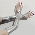 thumbnail image 4 of Elegant Faux Leather Elbow Length Gloves With Glossy Finish Suitable For Event And Shows, 4 of 8