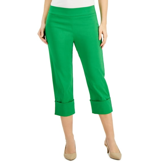 JM Collection Caviar Cuff Capri Pants Green Emerald XL