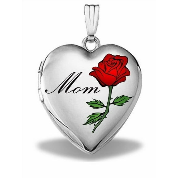 Picturesongold.Com Sterling Silver Mothers Day "Mom" Heart Locket Necklace Pendants - 3/4 inch x 3/4 inch