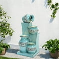 thumbnail image 3 of LuxenHome Light Blue 4-Tier Ornate Jugs 2.5-Feet Tall Outdoor Polyresin Fountain with Lights, 3 of 10