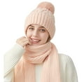 thumbnail image 3 of Roncen Women's Winter Knit Hat and Scarf Set, Thick Ribbed Beanie with Pom Pom & Ear Flap Design, Warm Scarf Set, 3 of 4
