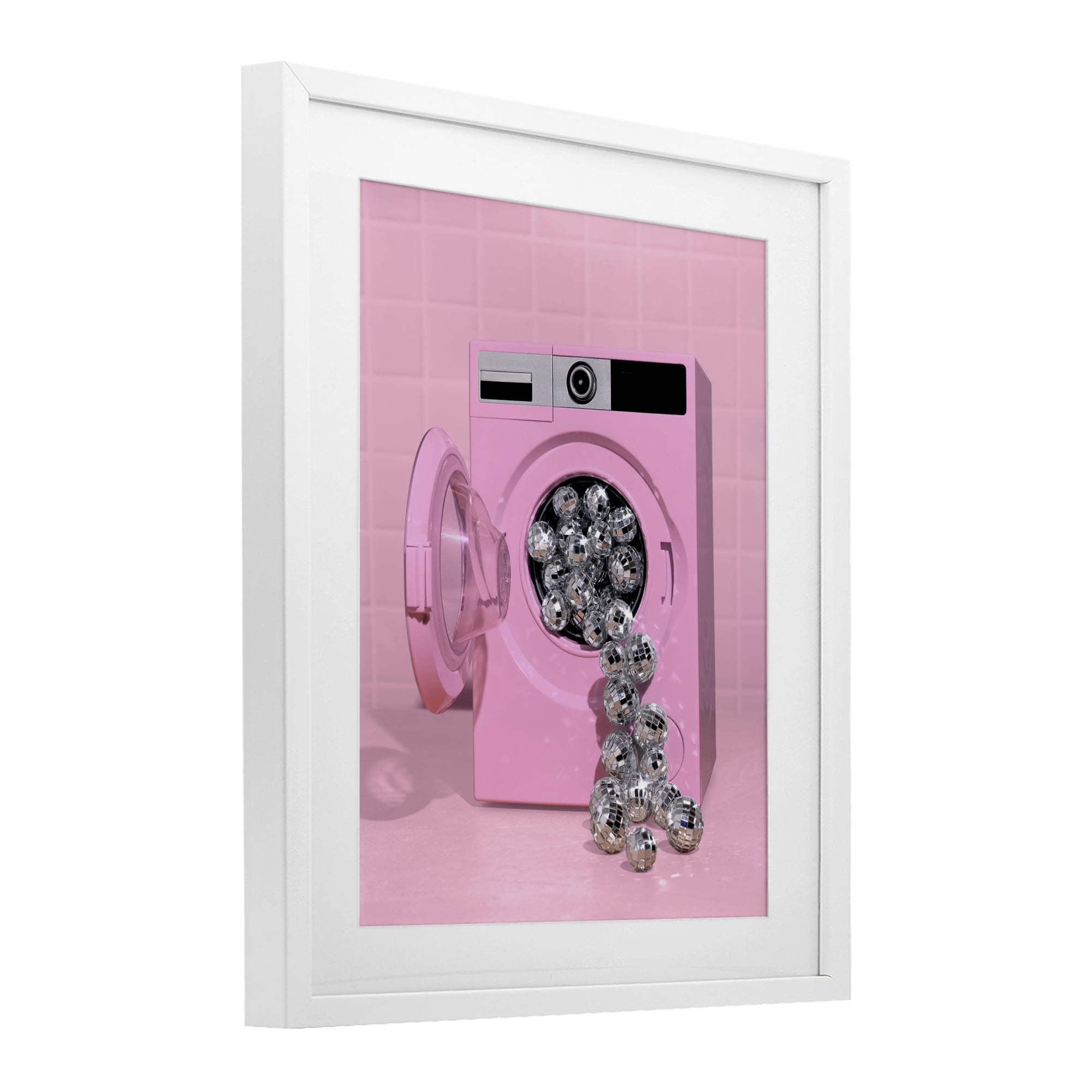 Stupell Industries Disco Laundry Machine over Pink White Framed Print Under Glass, design by LISH Creative