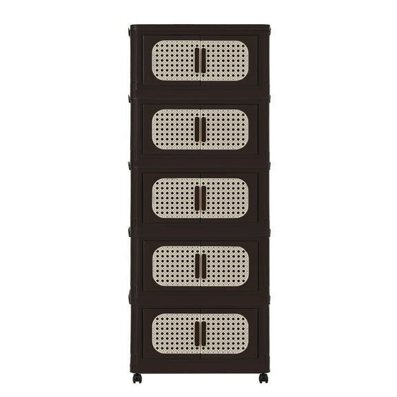 Aukfa 5 Tier Stackable Storage Bins Folding Collapsible Storage Cabinet, Closet Organizers and Storage Box,Brown