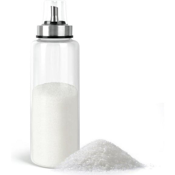 Sugar Dispenser with Pour Spout & Lid, 17 oz Glass Sugar Shaker Jar for Coffee Bar,Tea & Baking, Commercial Quality Sealed Sugar Container for Sugar, Honey, Syrup for Home Kitchen